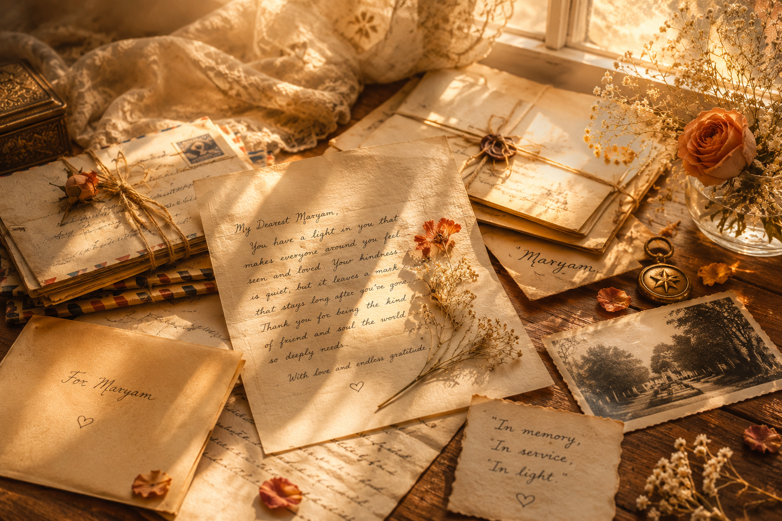 Letters and memories in warm sunlight