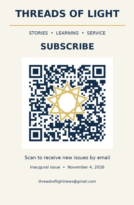 Subscription card with QR code for Threads of Light